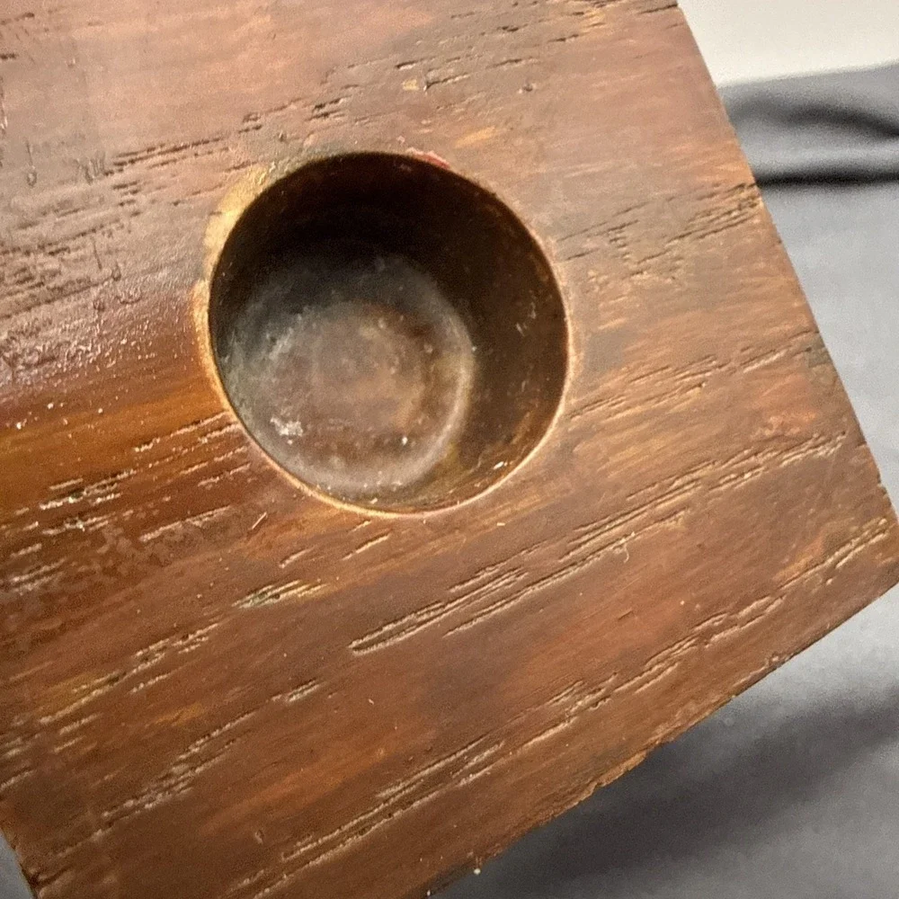 Wood Square Stacked Handmade  Candle Holder Set Of  Two 3.5 X1.5
